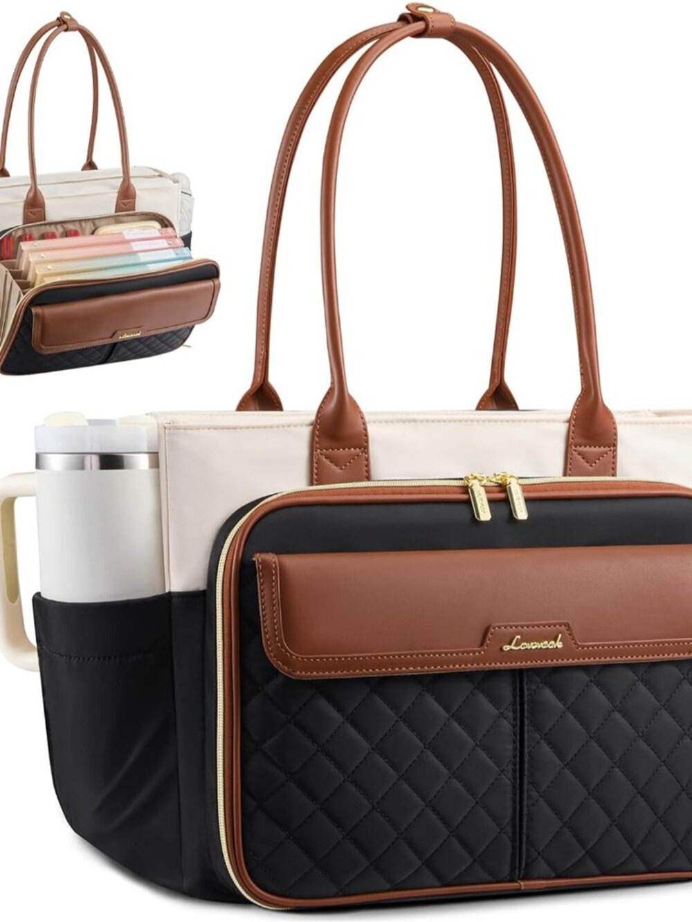 Teacher Tote Bag for Women, Laptop Bag Briefcase with Accordion File Pocket, Nur